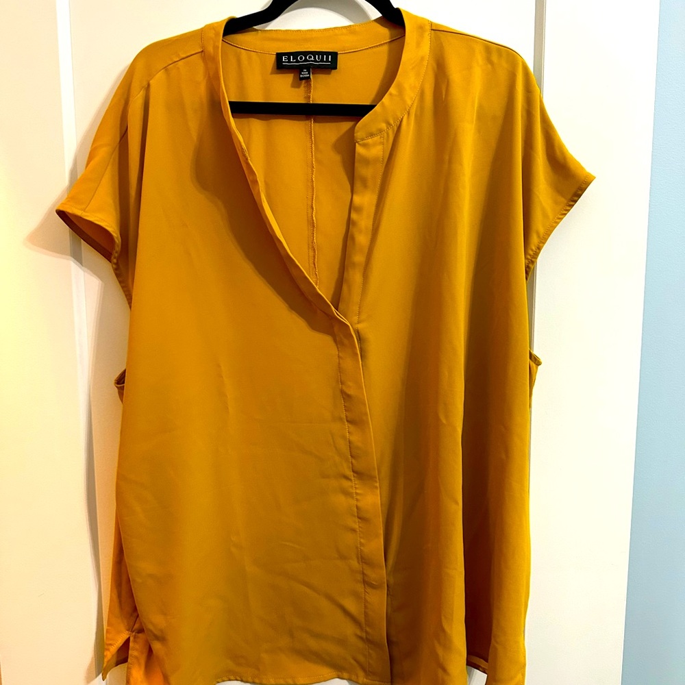 Notch collared blouse- Golden yellow short sleeve blouse
